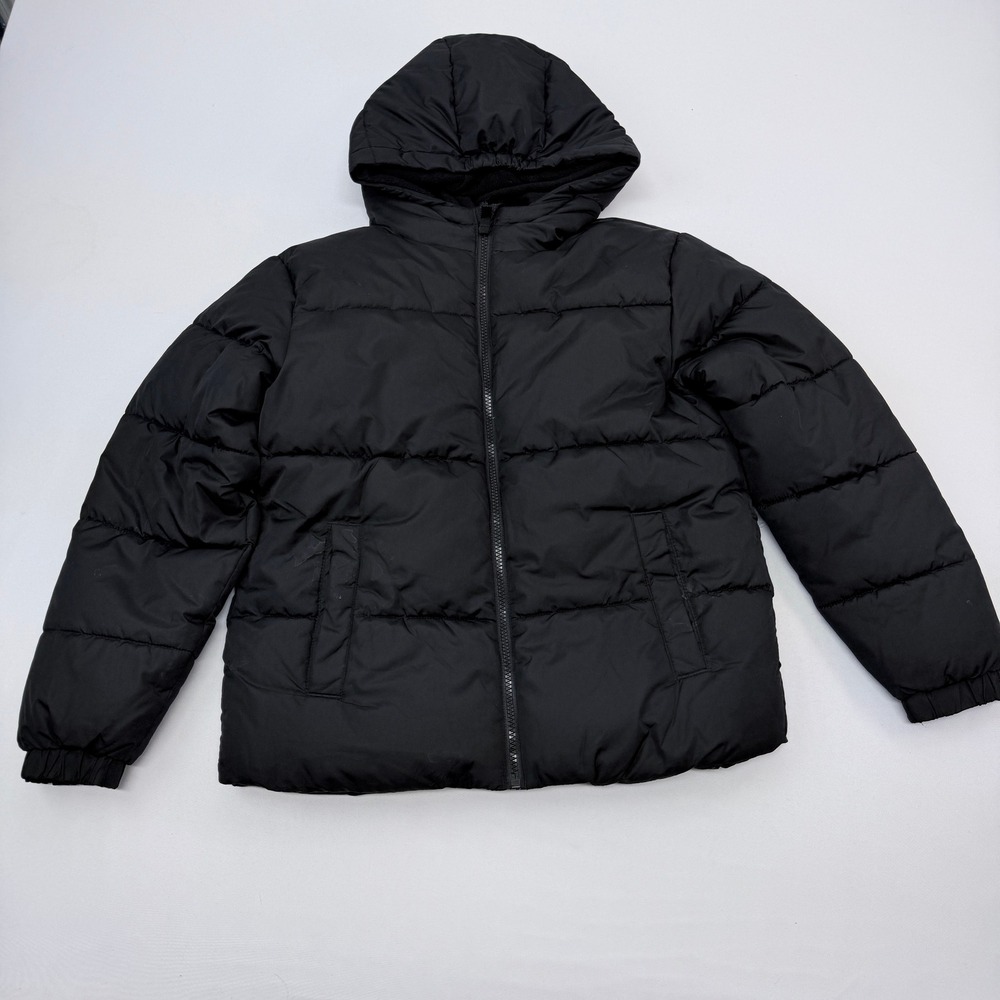 Swiss Tech Boys Puffer Jacket Black Hooded Fleece Lined Size L 10-12
